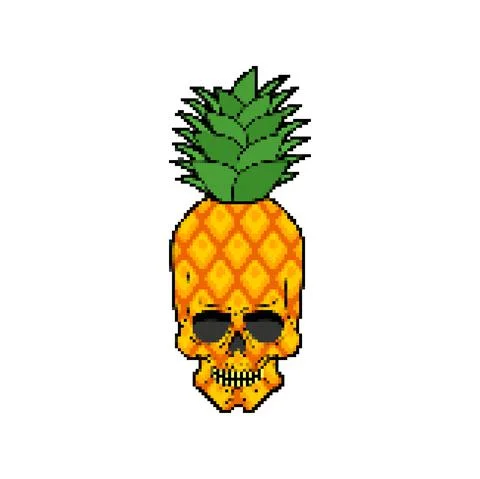 Pineapple skull pixel art. Skeleton head and tropical fruit 8 bit. pixelated  Stock Illustration