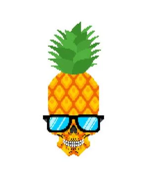 Pineapple skull pixel art. Skeleton head and tropical fruit 8 bit. pixelated  Stock Illustration