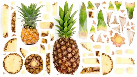 Pineapple Slice and Leaf Collection Video stock 172500082
