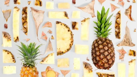 Pineapple Slice and Leaf Collection Stock Footage 208079933