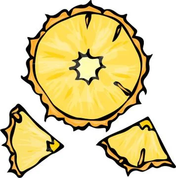 Pineapple Slice Doodle Style Vector Background. Ananas Peace Isolated on White. Stock Illustration