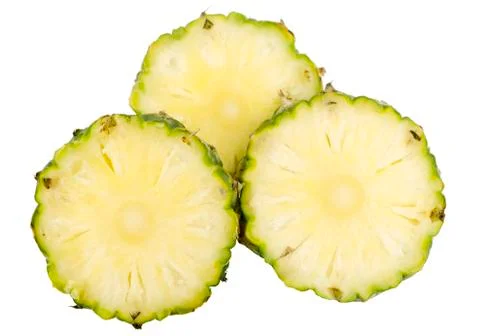 Pineapple slice isolated on white background with clipping path.top view Stock Photos