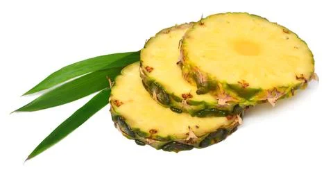 Pineapple slice with leaves isolated on white background. Creative tropical.. Stock Photos