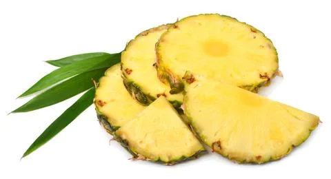 Pineapple slice with leaves isolated on white background. Creative tropical.. Stock Photos
