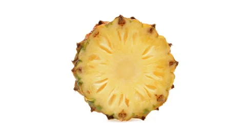 Pineapple slice rotating horizontally. White background. Stock Footage