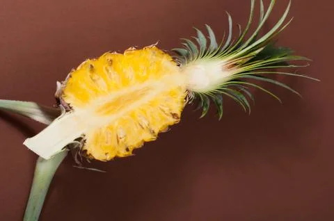 Pineapple with slices on brown background Stock-Fotos
