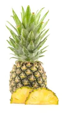 Pineapple with slices an isolated Clipping Path Stock Photos
