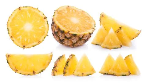 Pineapple with slices isolated on white background Stock Photos
