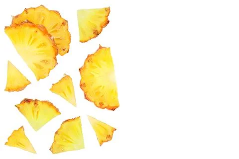 Pineapple slices isolated on white background . Top view with copy space for Stock Photos