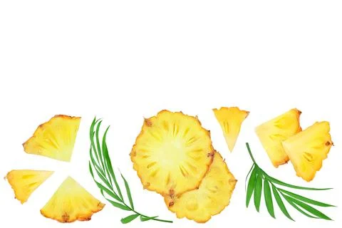 Pineapple slices isolated on white background . Top view with copy space for Stock Photos