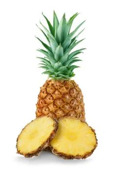 Pineapple with slices isolated on white Stock Photos