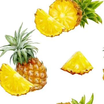 Pineapple Slices Seamless Pattern with Fresh Pineapples and Detailed Fruit Illustrazione stock