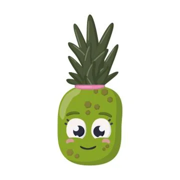 Pineapple smiling happy open minded cartoon character female isolated on whit Stock Illustration