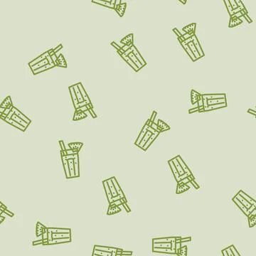 Pineapple smoothie drink line vector seamless pattern Stock Illustration