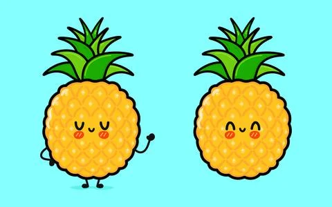 Pineapple with speech bubble. Vector hand drawn cartoon kawaii character il.. Stock Illustration