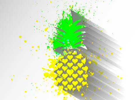 Pineapple splash with leaf logo icon, heart shape design Tropical fruit isolated Stock Illustration