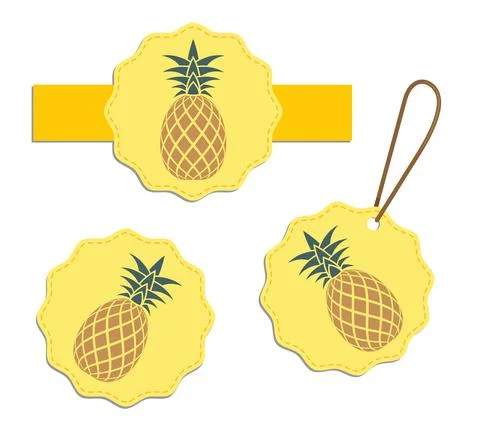 Pineapple sticker for fresh pineapple or juice packaging. Canned vegetables a Stock Illustration
