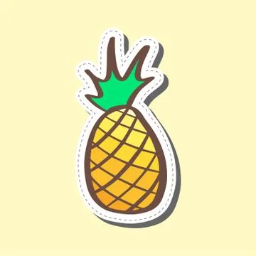 Pineapple sticker hand draw colored in flat style Stock Illustration