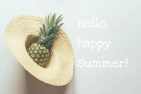 Pineapple in straw hat Stock Photos