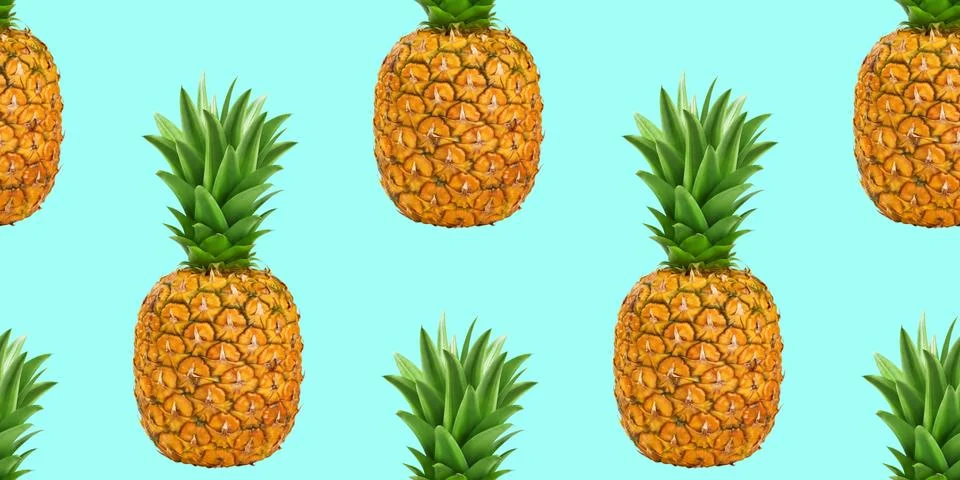 Pineapple, summer ananas seamless pattern on blue color background Foto stock