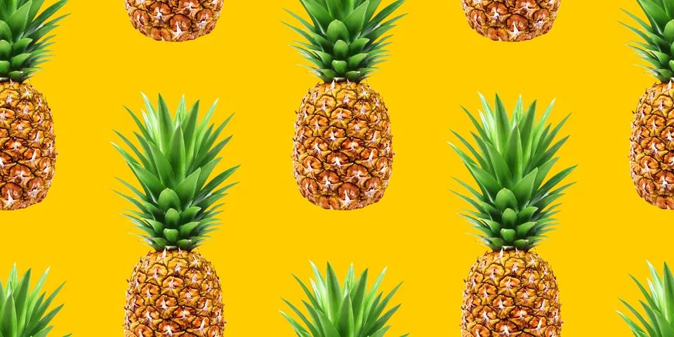 Pineapple, summer ananas seamless pattern on yellow background Stock-Fotos