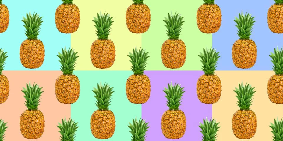 Pineapple, summer ananas seamless pattern on color background Foto stock