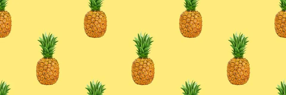 Pineapple, summer ananas seamless pattern on yellow background Pineapple, ... Stock Photos