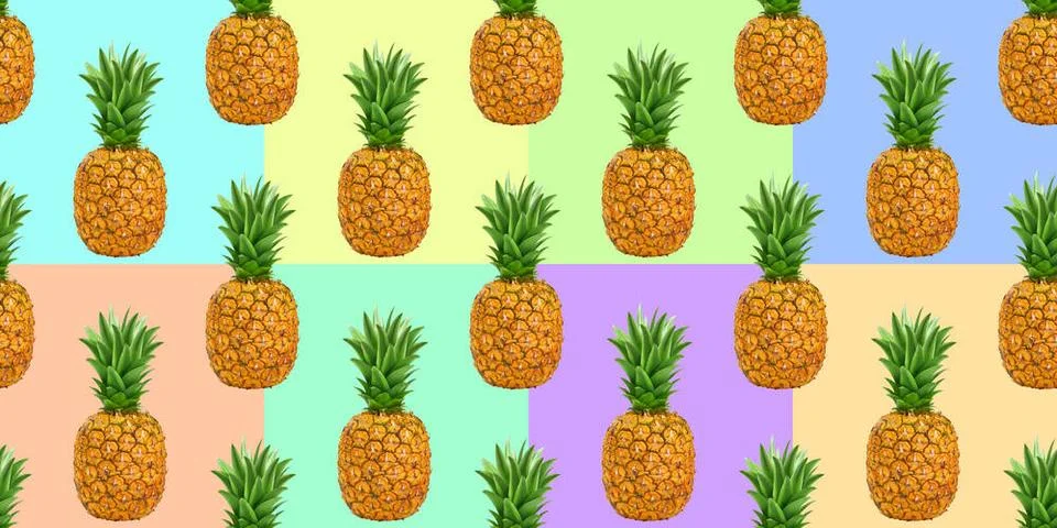 Pineapple, summer ananas seamless pattern on color background Pineapple, a... Foto stock