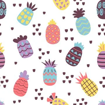Pineapple summer pattern. Colorful pineapples seamless texture. Fruit decorative Stock Illustration