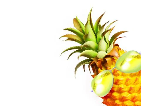 Pineapple with sunglasses on the white background. Stock Photos