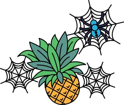 Pineapple surrounded by intricate spiderwebs Stock Illustration