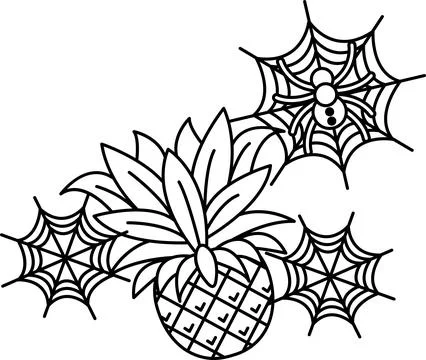 Pineapple surrounded by intricate spiderwebs Stock Illustration