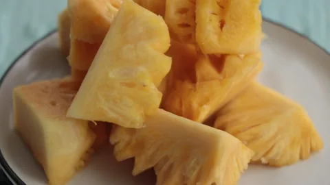 Pineapple Thai fruit on the white plate. Stock-Footage 154753780
