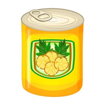 Pineapple tin can isolated on white background. Fresh ananas pieces box. Stock Illustration