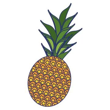 Pineapple tropical fruit isolated blue lines Stock Illustration