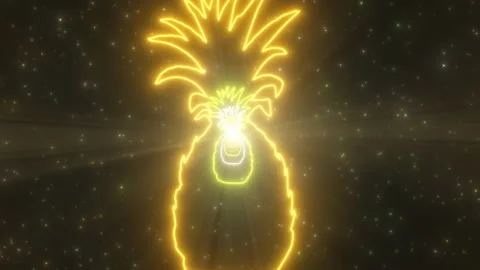 Pineapple Tropical Fruit Shape Outline Bright Glow Neon Lights Tunnel Stock Footage 171900875