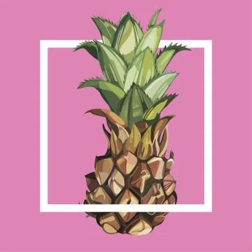 Pineapple with tropical leaves.Element for design of invitations, movie posters Stock Illustration