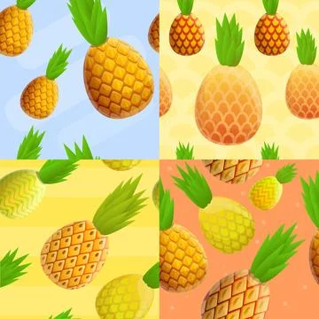 Pineapple tropical pattern set, cartoon style Stock Illustration
