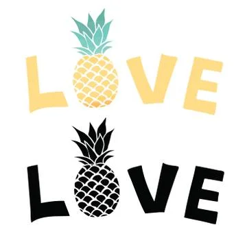Pineapple vector black and white three different outlines. Vector Illustration. Stock Illustration
