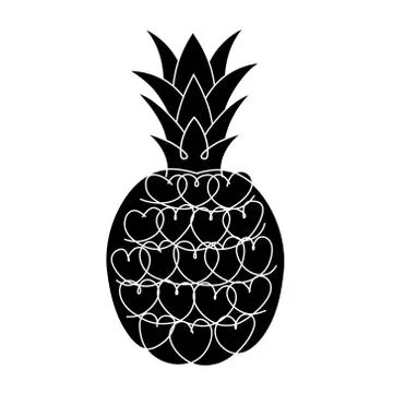 Pineapple vector illustration isolated on white. Pineapple made of hearts drawn Illustrazione stock