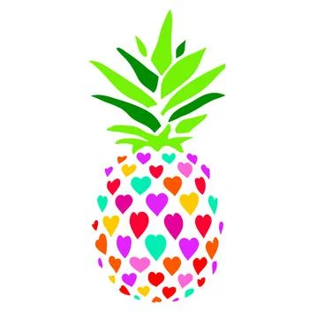 Pineapple vector illustration. Multicolored pineapple in hearts on white back Stock Illustration