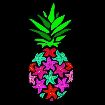 Pineapple vector illustration. The pineapple of sea stars on a black background Stock Illustration