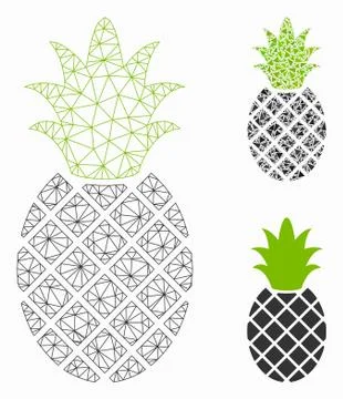 Pineapple Vector Mesh Network Model and Triangle Mosaic Icon Stock Illustration