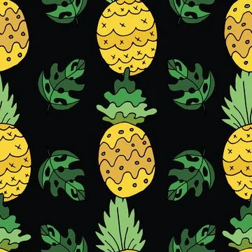 Pineapple vector seamless pattern design background illustration Stock Illustration