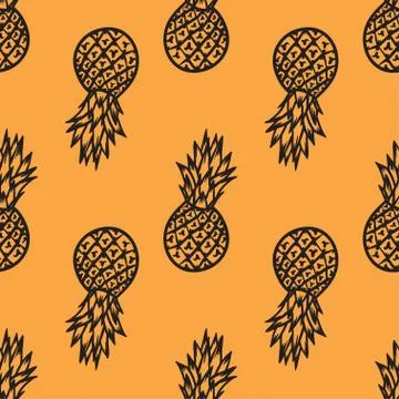 Pineapple vector seamless pattern hand drawn icons black Stock Illustration
