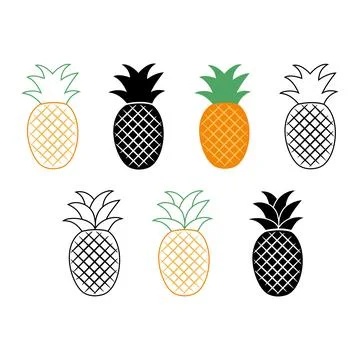 Pineapple vector. A set of icons in a flat style 스톡 일러스트