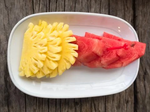 Pineapple with watermelon Stock Photos