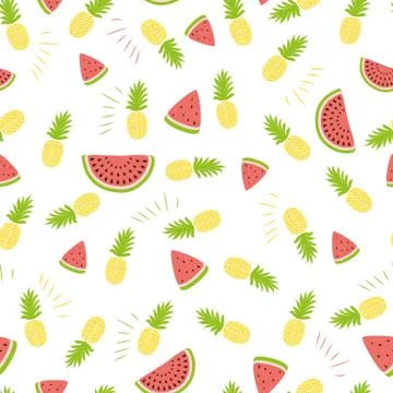 Pineapple watermelon simple summer vector seamless background in fresh fruit  Stock Illustration