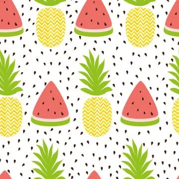 Pineapple watermelon simple vector seamless background in fresh fruit summer  Stock Illustration