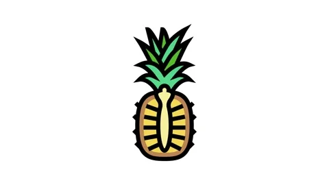 Pineapple whole one cut color icon animation Stock Footage 225013234